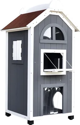 Produktbild von Katzenhaus für Katzenbett oder Katzentoilette, Katzenschrank, Katzenklo Indoor, Tannenholz, Asphaltdach, Grau, 59 x 55 x 109 cm