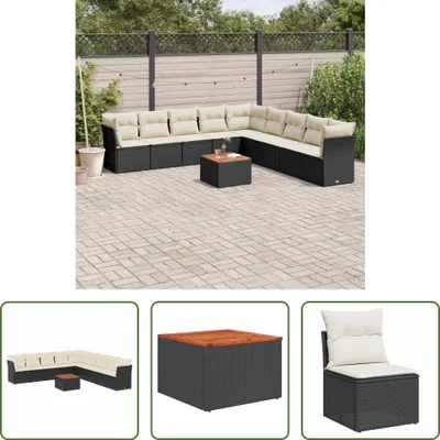 Produktbild von The Living Store 10-tlg. Garten-Sofagarnitur mit Kissen Schwarz Poly Rattan