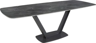 Image de Angel Cerdá Table de salle à manger extensible baril ovale marbre porcelaine en acier époxy noir 1132