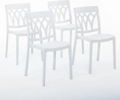 Produktbild von 4er-Set stapelbare Stühle aus Polypropylen mit Glasfasern für Außenbereich und Garten, Bar und Restaurant, Küche modernes Design - EMMA - Weiß