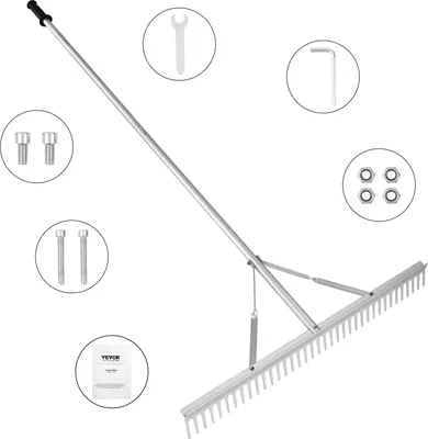 Immagine prodotto di VEVOR Rastrello per prato 1915 x 914 x 100 mm Rastrello per prato Lega di alluminio Rastrello per foglie 37 denti Rastrello per erbacce 27,8 x 1905 mm Dimensioni del manico Meccanismo a molla Rastrello da giardino per ambienti terrestri/acquei