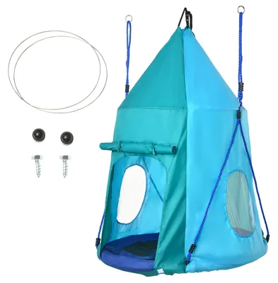 Produktbild von Outsunny Nestschaukel mit Zelt, Ø100 cm Kinderschaukel, Gartenschaukel, Blaugrün