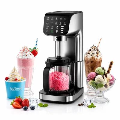 Produktbild von Eismaschine aus Edelstahl, 500W, 568ml mit 3 Behälter, einfache Reinugung, 12 EIN-Tasten-Programme, für Protein Shakes, Smoothies und gesunde Getränke
