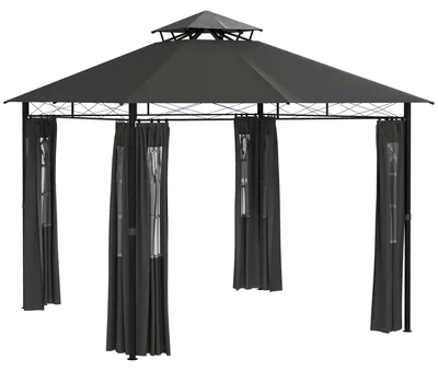 Image de Tente de réception, pavillon de jardin, dimensions 3 x 3 x 2,88 mètres, en métal et polyester, couleur gris foncé
