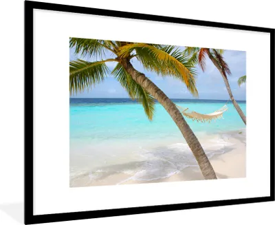 Produktbild von MuchoWow® Gerahmtes Poster Meer - Palme - Hängematte 90x60 cm - Poster mit Schwarzem Bilderrahmen Wandposter Rahmen Foto Bilder - Wanddekoration - Fotos