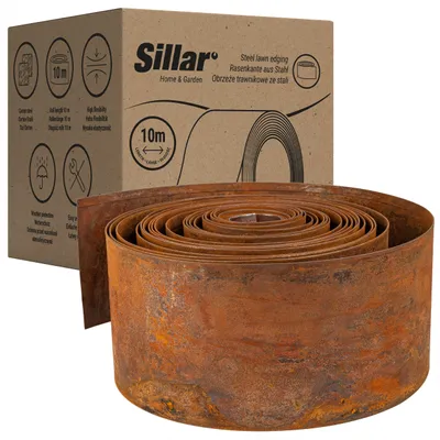 Produktbild von Sillar Rasenkante Metall 10m x 14cm – Flexible Beeteinfassung aus Stahl mit natürlicher Patina
