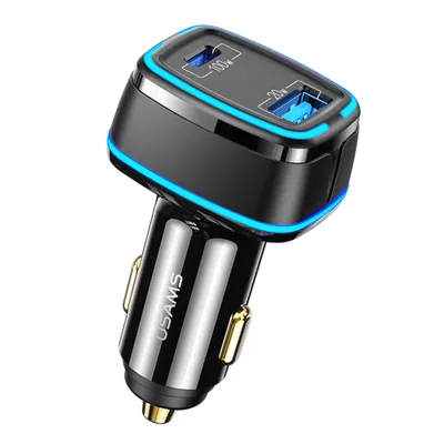 Produktbild von USAMS Autoladegerät C24 (US-CC142) – Zweiportig, USB-A, Typ-C, 120W, 5A – schwarz