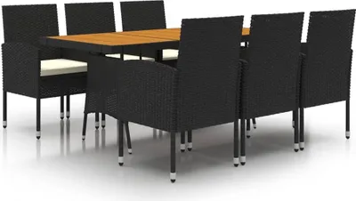 Produktbild von vidaXL 7-tlg. Garten-Essgruppe Poly Rattan Schwarz