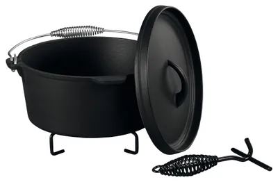 Produktbild von Grillmeister Dutch Oven Gusseisen Topf 4.2L 4-teilig Grill Feuer Deckelheber