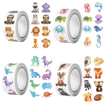 Tieraufkleber-Set, 4 Rollen, 2000 Stück, Dino-Motive, Ø 2,5 cm, bunt
