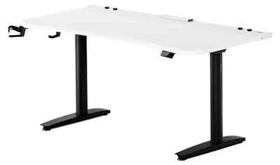 Image de Bureau de jeu électrique, bureau PC, bureau informatique, ergonomique, avec support pour casque en carbone et porte-gobelet, noir et blanc : 1600 x 800 mm