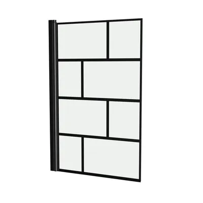 Produktbild von Badewannenfaltwand MARWELL Duschwand Duschabtrennung Bricks 1-flg, 75 x 125 cm Matt Schwarz Trennwand aus Glas für Badewanne - Montage auf Duschwanne oder Fliesen