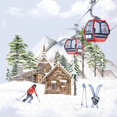 Produktbild von 20 Servietten Ski Hut - Lift an Skihütte 33x33cm