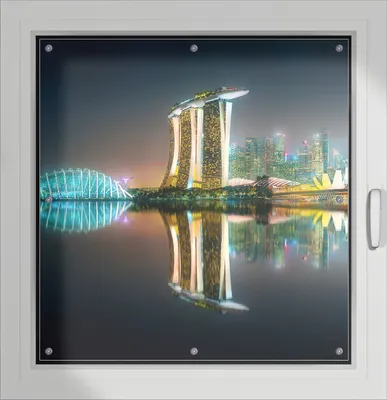 Produktbild von Wallario Lichtschutzbild, Dekorativer Sichtschutz Sonnenschutz 96 x 100 cm mit Motiv: Singapur bei Nacht - Verdunklung ohne Bohren
