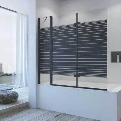 Produktbild von Duschwand Badewanne schwarz 150x140cm 3 teilig mit Nano Beschichtung