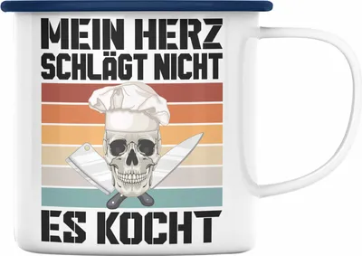 Produktbild von Trendation - Koch Geschenke Männer Emaille Tasse Lustig Geschenk für Koch Köchin Geschenkidee (Blau)