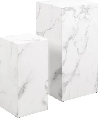 Produktbild von SalesFever Beistelltisch 2er Set | quadratisch | MDF mit Melaminfolie in Marmoroptik | B 25/35 x T 25/35 x H 50/70 cm | weiß