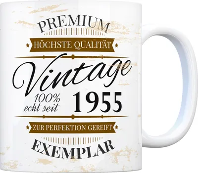 Produktbild von Vintage Tasse 100% echt seit 1955 Kaffeebecher [ber_jahrgeb]. Geburtstag