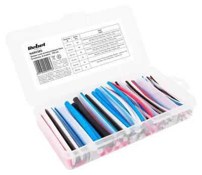 Produktbild von Rebel NAR0385: Set mit 170 Schrumpfschläuchen, 100 mm, 6 verschiedene Durchmesser, 5 Farben