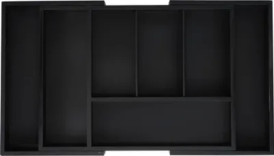 Produktbild von Relaxdays Besteckkasten, ausziehbar, 5 bis 7 Fächer, Schubladen Ordnungssystem, Bambus & MDF, Besteck Organizer, schwarz