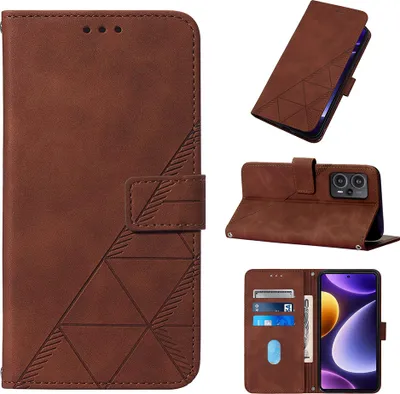 Produktbild von Hülle für Xiaomi Poco F5 /Redmi Note 12 Turbo Prägung Flip Leder Kartenfächer Schutzhülle mit Ständer Braun