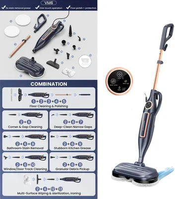Produktbild von Dampfreiniger, 1200W Leistung, 8-in-1 Funktionalität, schwarz, EU