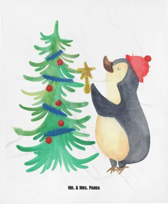 Produktbild von Mr. & Mrs. Panda Plaid Pinguin Weihnachtsbaum - Weiß - Geschenk, Weihnachten, Winter, Babydecke, Kinderdecke, Erstlingsdecke, Schlummerdecke, Fleecedecke