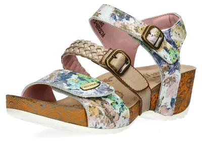 Image de Sandales Laura Vita pour femme à trois lanières et motif floral Daphneo 02, pointure : 39 EU, couleur : beige