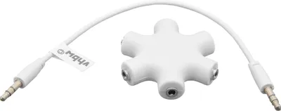 Produktbild von vhbw Audio Splitter Verteiler 6-fach Klinkenverteiler AUX für Kopfhörer, Boxen, Tablet - Weiß