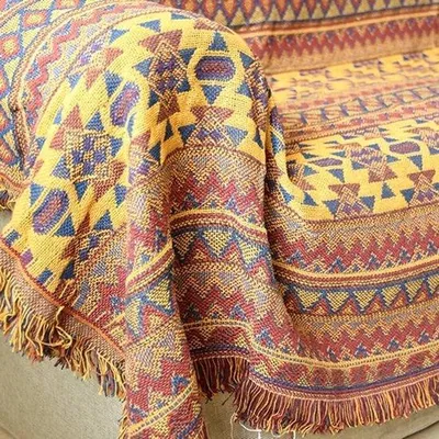 Produktbild von Unyqoos® Boho-Plaid – 100% handgewebter, doppelseitiger Baumwoll-Sofaüberwurf mit Fransen, 90 x 180 cm, für Sofa, Sessel & Bett