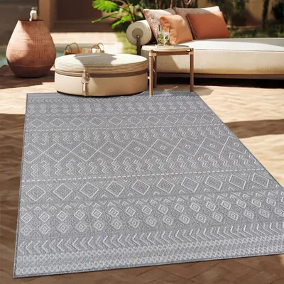 Imagen del producto de Alfombra exterior de tejido plano, diseño moderno, estilo bohemio y étnico, resistente a la intemperie, para uso en exteriores. Tamaño: 80 x 250 cm