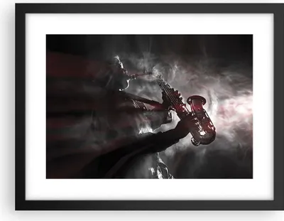 Produktbild von Gerahmtes Poster - Schwarzer Rahmen - Musiker Saxophonist Schwarz - 40x30 cm - Wand Bild - Wanddeko - Wandbilder - Wandposter - Bilderrahmen - Bilder - Kunstdruck - Wandbild - P2BAA40x30-4276