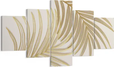 Produktbild von Bild auf Leinwand - Leinwandbild - 5 Teile - Golden Blätter Palmen - 125x70cm - Wand Bild - Wanddeko - Wandbilder - Leinwanddruck - Bilder - Wanddekoration - Leinwand bilder - Wandbild - EA125x70-4738