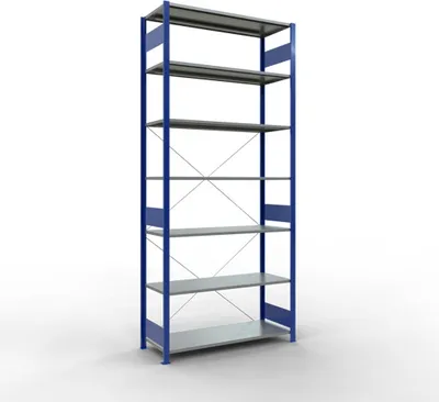 Produktbild von Schulte Fachbodenregal MULTIplus150 Stecksystem | Grundregal | HxBxT 300x130x50cm | 7 Ebenen | Fachlast 150kg | Enzianblau/Verzinkt
