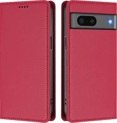 Obrázek produktu pro Kožené pouzdro pro Google Pixel 7, magnetické flipové pouzdro zPolyuretankůže se stojánkem Červená