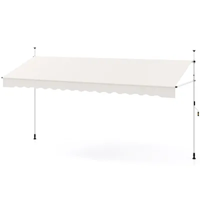 Obrázek produktu pro Svěrná markýza COSTWAY, 400cm balkonová markýza bez vrtání s ruční klikou, výškově nastavitelná a odolná proti UV záření, venkovní markýza proti slunci, bílá