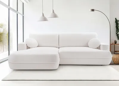 Image de AX LIVING Canapé d'angle avec fonction sommeil Peoni 267cm blanc avec coffre de lit G