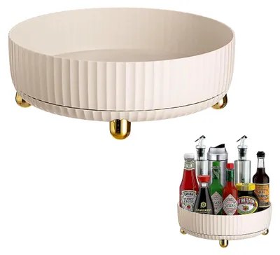 Produktbild von Drehteller Organizer, 22 cm drehbares Gewürzregal 360° für die Küche, rutschfestes Drehtablett zur Organisation und Aufbewahrung (Weiß)