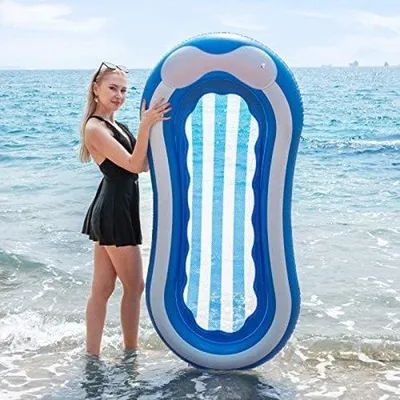 Produktbild von Famanu Schwimmhängematte mit Netz, Aufblasbare Wasserliege für Erwachsene und Kinder (Streifen, 165 x 75 cm)