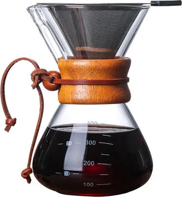 Produktbild von Pour Over Kaffeemaschine, 400ml Kaffeemaschine Karaffe Kaffeefilter Kaffee Edelstahl Handfilter, Hand Kaffee Handfilter aus Glas mit Permanentfilter, Kaffee Zubehör für 1-2 Tassen
