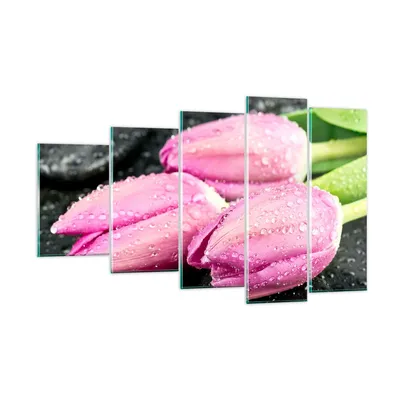 Produktbild von Bilder auf glas - Tulpen Tau Steine Pflanze - 100x60cm - Glasbilder - Wandbilder - Kunstdruck - zum Aufhängen bereit - Wanddekoration aus Glas - Glas Bilder - Wandbild auf Glas - GEG100x60-2485