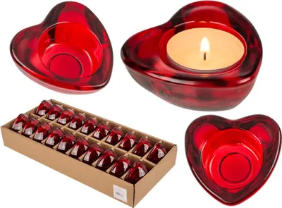 Zdjęcie produktu dla Uchwyt na tealight z czerwonego szkła, serce, ok. 8 x 8 cm