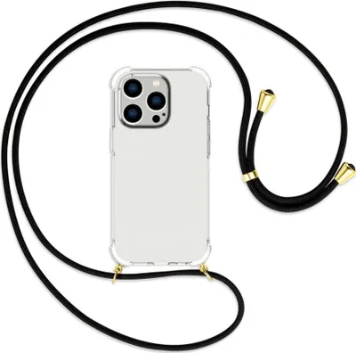 Produktbild von Handykette Backcover-Schutzhülle mit Band (Metall goldfarben) für Apple iPhone 14 Pro (6.1'') - schwarz