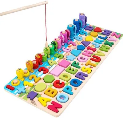 Produktbild von Holzspielzeug für Kinder, 6-in-1 Angelbrett mit Logarithmus, frühkindliche Bildung, alphabetische und zahlenmäßige Wissensvermittlung, Holzspielzeug für Kleinkinder