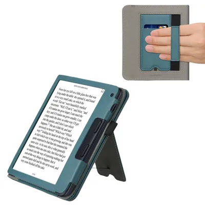 Produktbild von kwmobile Flip Hülle kompatibel mit Kobo Libra 2 - Handschlaufe - Cover Petrol