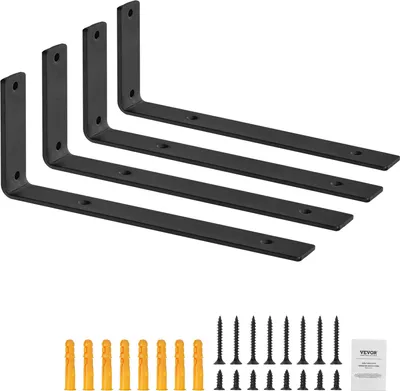 Obrázok produktu pre Držiaky políc, robustné plávajúce podpery políc 256 x 155 mm, 4 držiaky na police, matné čierne L držiaky s hrúbkou 5 mm, oceľové držiaky políc s nosnosťou 72,6 kg