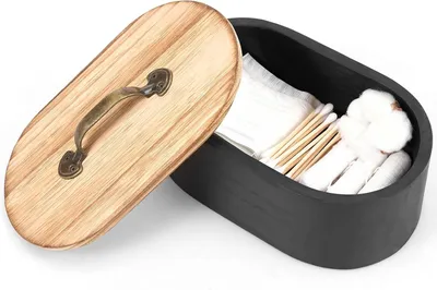 Imagen del producto de Soportes y dispensadores de bastoncillos de algodón de madera, cajas de almacenamiento con tapa, para baños