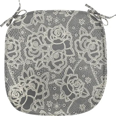 Produktbild von ABAKUHAUS Jahrgang Polster für Esszimmerstühle, Romantische Rosen-Motive, Dekoratives wasserfestes Kissen mit Riemen für Küchensitze, 40 cm x 40 cm, Dunkle Taupe Creme