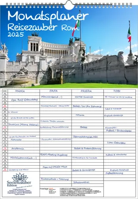 Produktbild von Reisezauber Rom Planer Wandplaner Familienplaner 4 Spaltenplaner DIN A3 Kalender für 2025 Urlaub Mediterran Italien - Seelenzauber