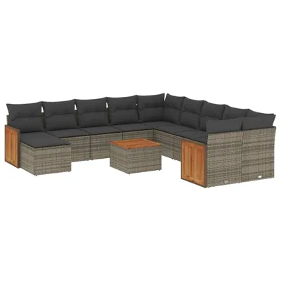 Produktbild von vidaXL 12-tlg. Garten-Sofagarnitur mit Kissen Grau Poly Rattan